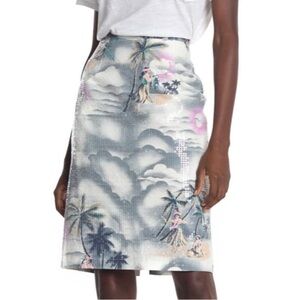 NWT Le Superbe Shine Sequin Hawaiian‎ Aloha Tropical Print Pencil Skirt Sz 4